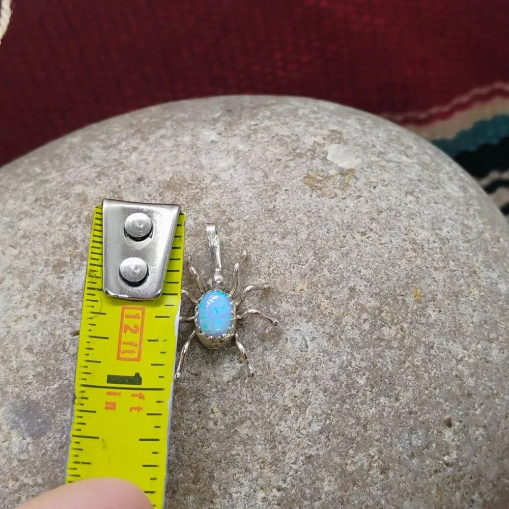Native Made Sterling Silver Opal Spider Pendant Petite Small Size 3/4" Long - Picture 3 of 5